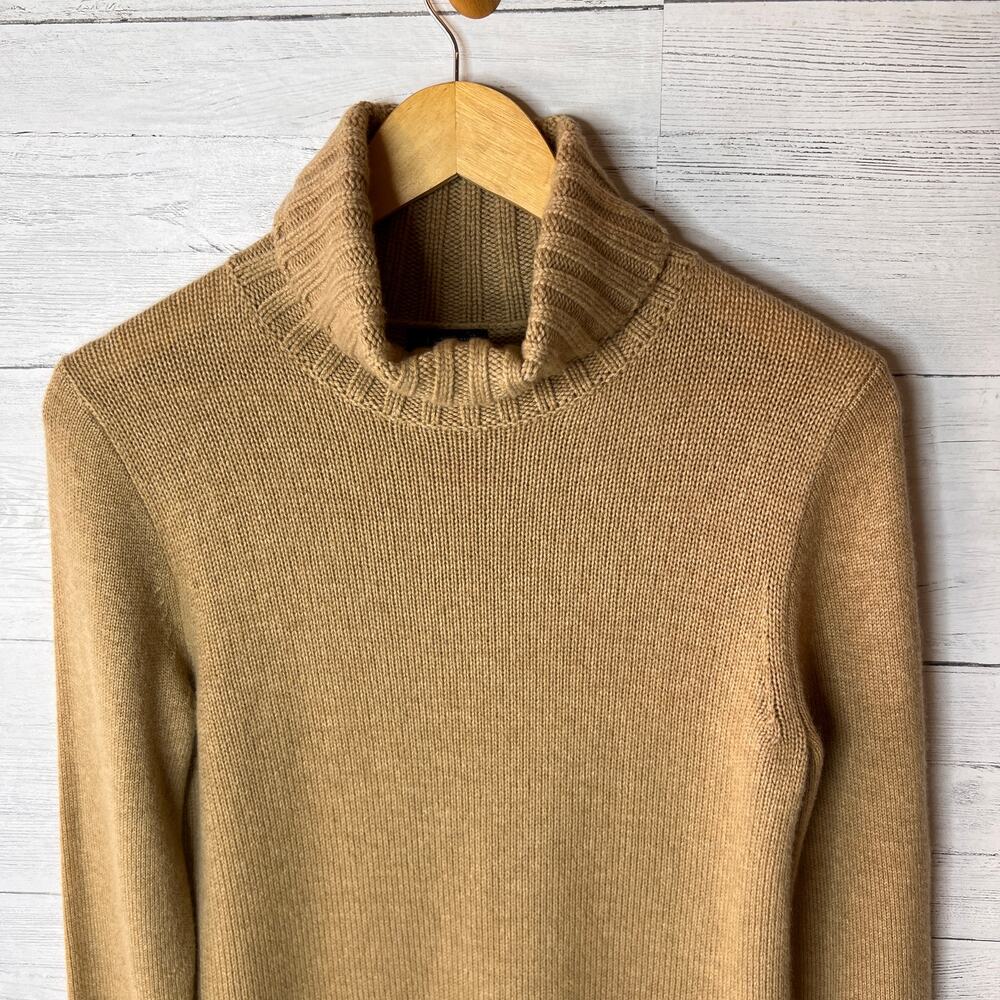 J Crew Sweater Womens Size Medium Camel Italian-Spun 100% Cashmere Turtleneck - Picture 7 of 16